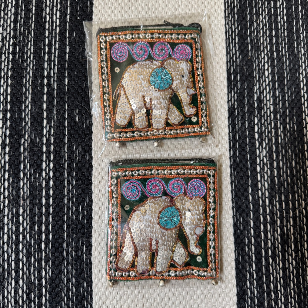 Thai Elephant Sequined Sling Chang Coin Gag set of‎ 2 New